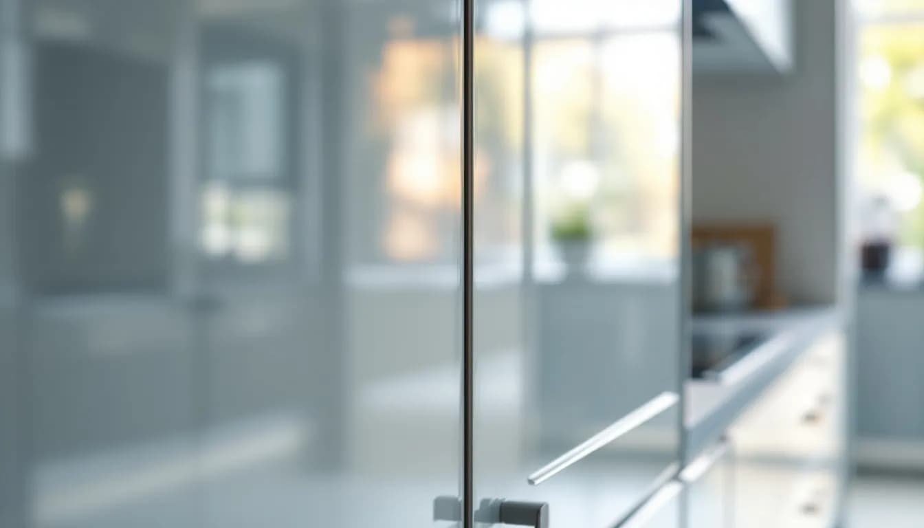 Façades de cuisine en verre laqué reflétant la lumière