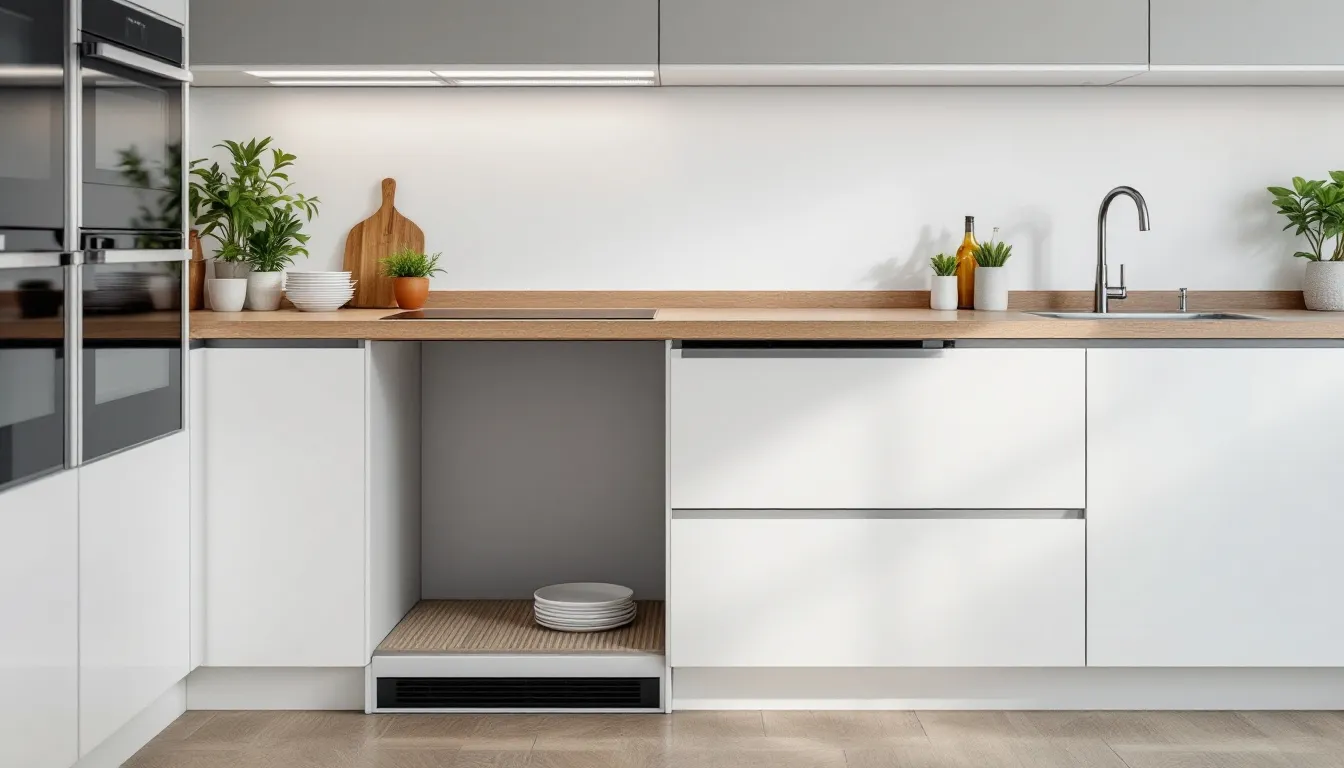 Cuisine accessible avec plan abaissé et espace libre sous le plan de travail