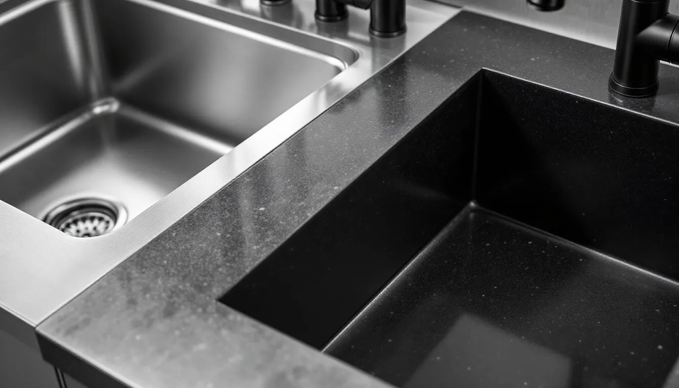 Comparaison d'un évier en inox brossé et d'un évier en granit