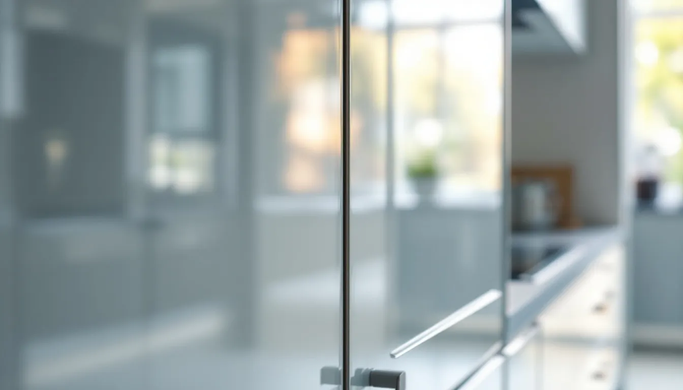 Façades de cuisine en verre laqué reflétant la lumière